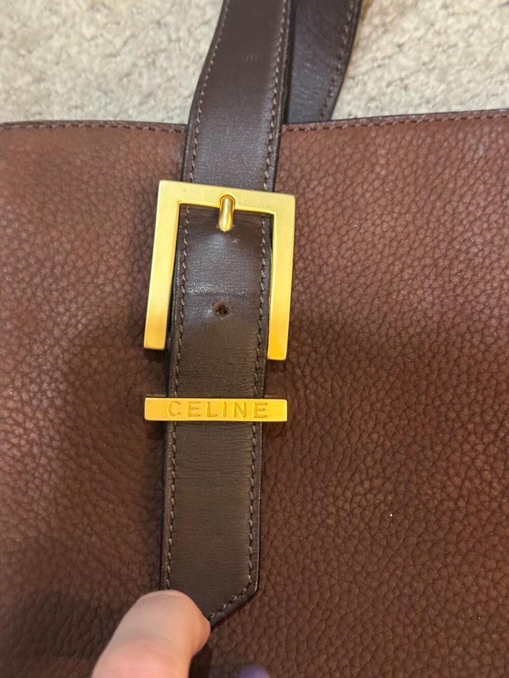 Celine Brown Leather Suede Tote Bag Zip Top Work Bag - Picture 5 of 9